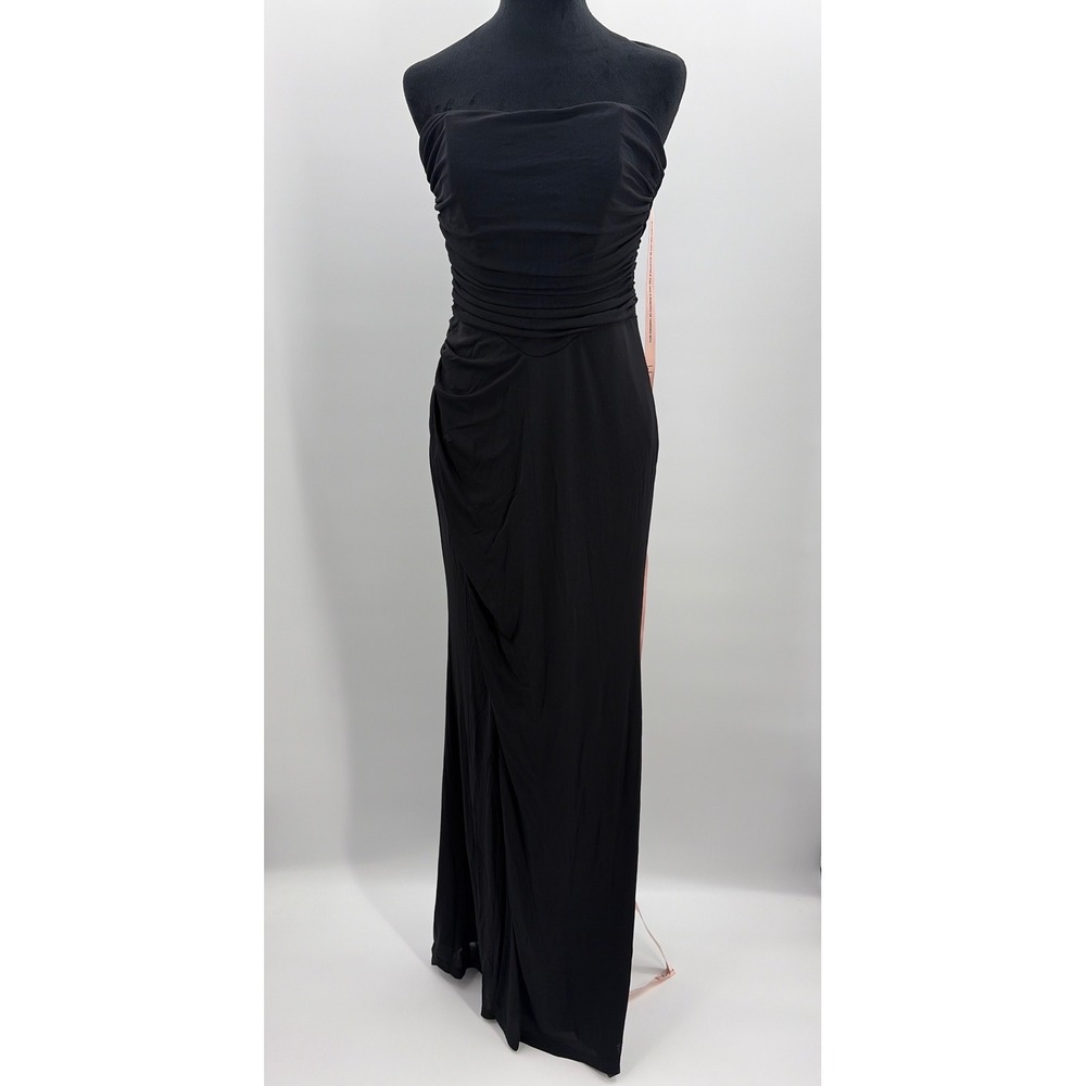 Lulus Epitome of Allure Black Mesh Strapless Ruched Maxi Dress NBD6304 Womens L - Picture 5 of 12